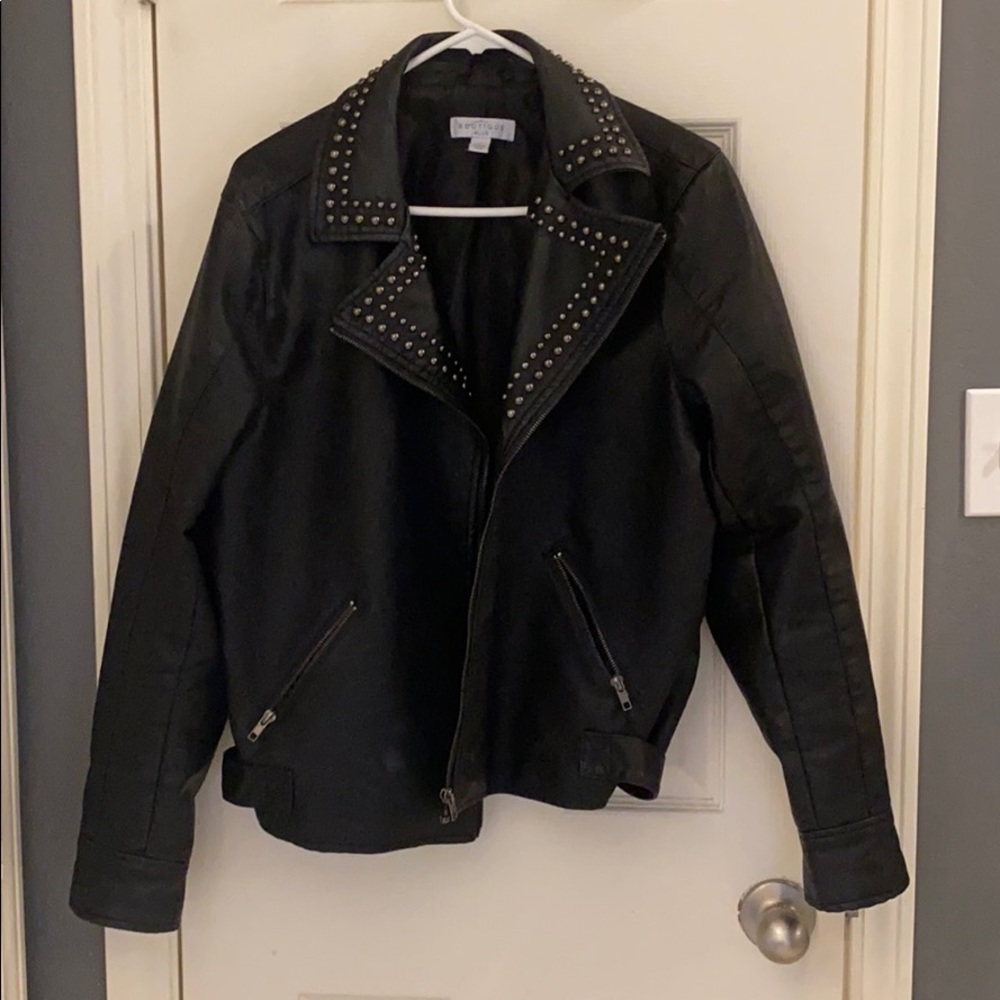 Boutique plus black leather jacket studded